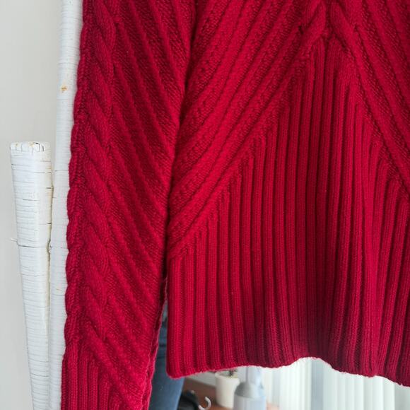White House Black Market Sweater Medium Red Cable Knit Puff Sleeve Turtleneck - Picture 8 of 14